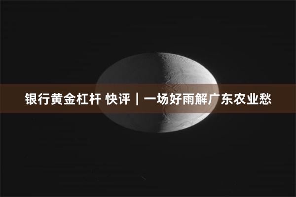 银行黄金杠杆 快评｜一场好雨解广东农业愁