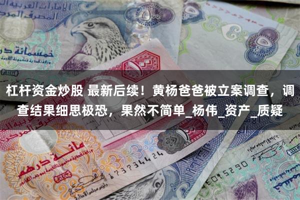 杠杆资金炒股 最新后续！黄杨爸爸被立案调查，调查结果细思极恐，果然不简单_杨伟_资产_质疑